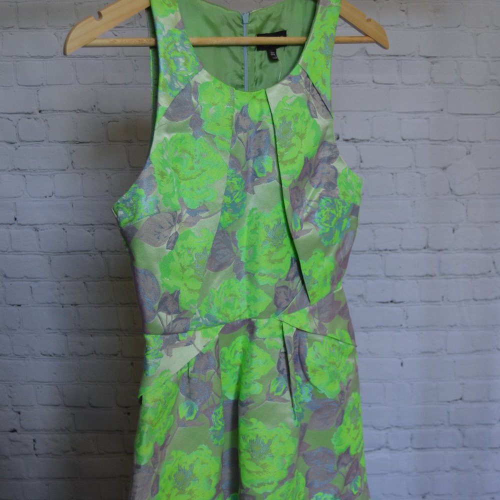 NWT TOPSHOP Jacquard Green Floral A- Line Dress